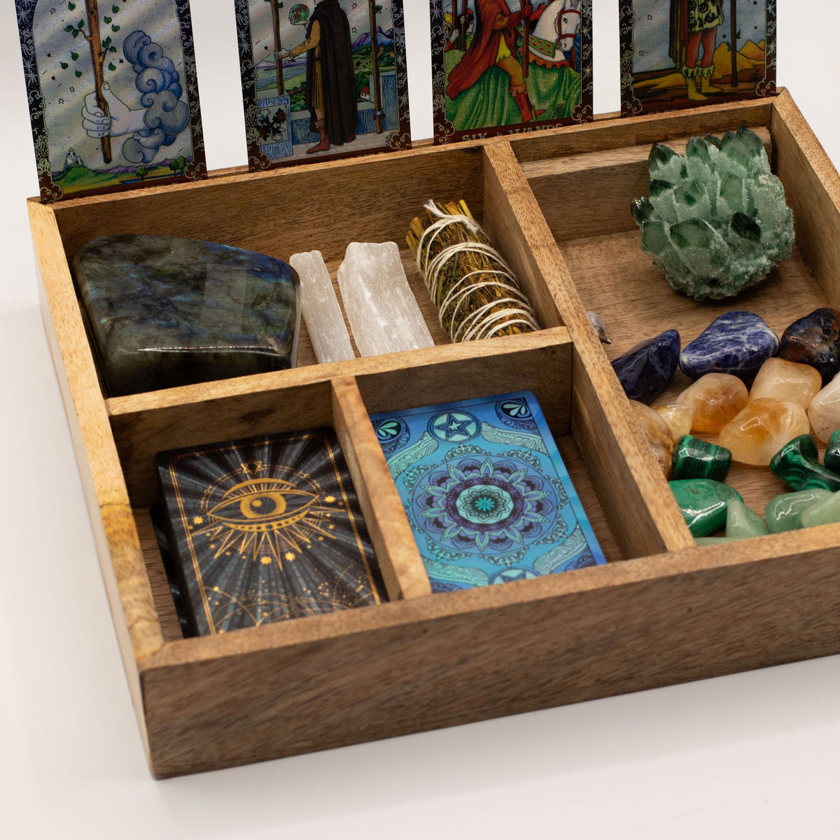 Caja de tarot de cuatro compartimentos con soporte para cartas - Almacenamiento de cartas del Tarot y cajas de lectura, Artis