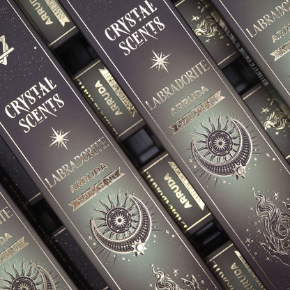 Cristal de Labradorita Aromas de Purificación Incienso - Ruda - Incienso Smudge de Crystal Scents, Artisan Product