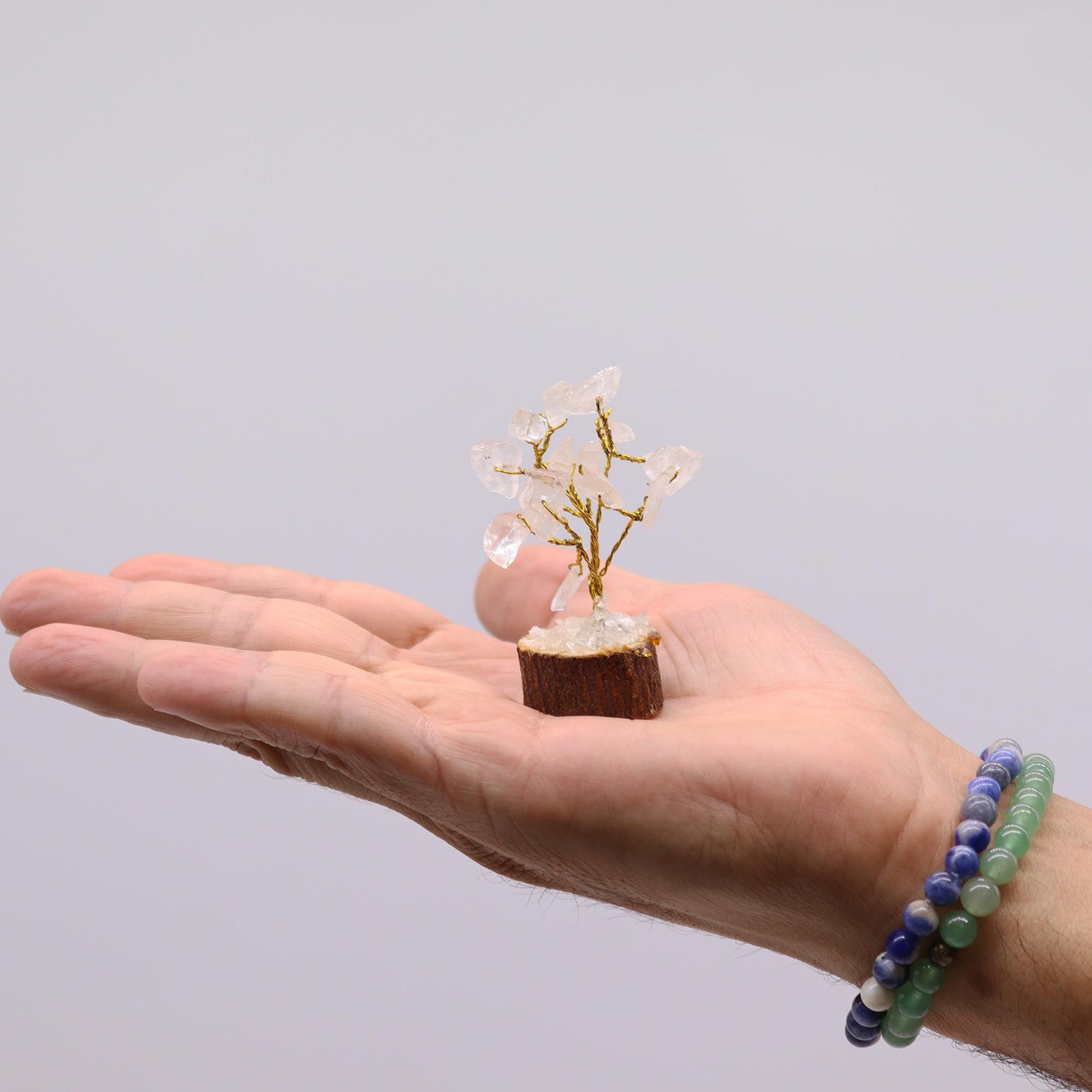 Mini árbol de piedras preciosas sobre base de madera - Cuarzo de roca (15 piedras) - Mini Árboles De Piedras Preciosas