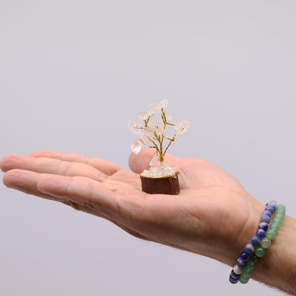 Mini árbol de piedras preciosas sobre base de madera - Cuarzo de roca (15 piedras) - Mini Árboles De Piedras Preciosas