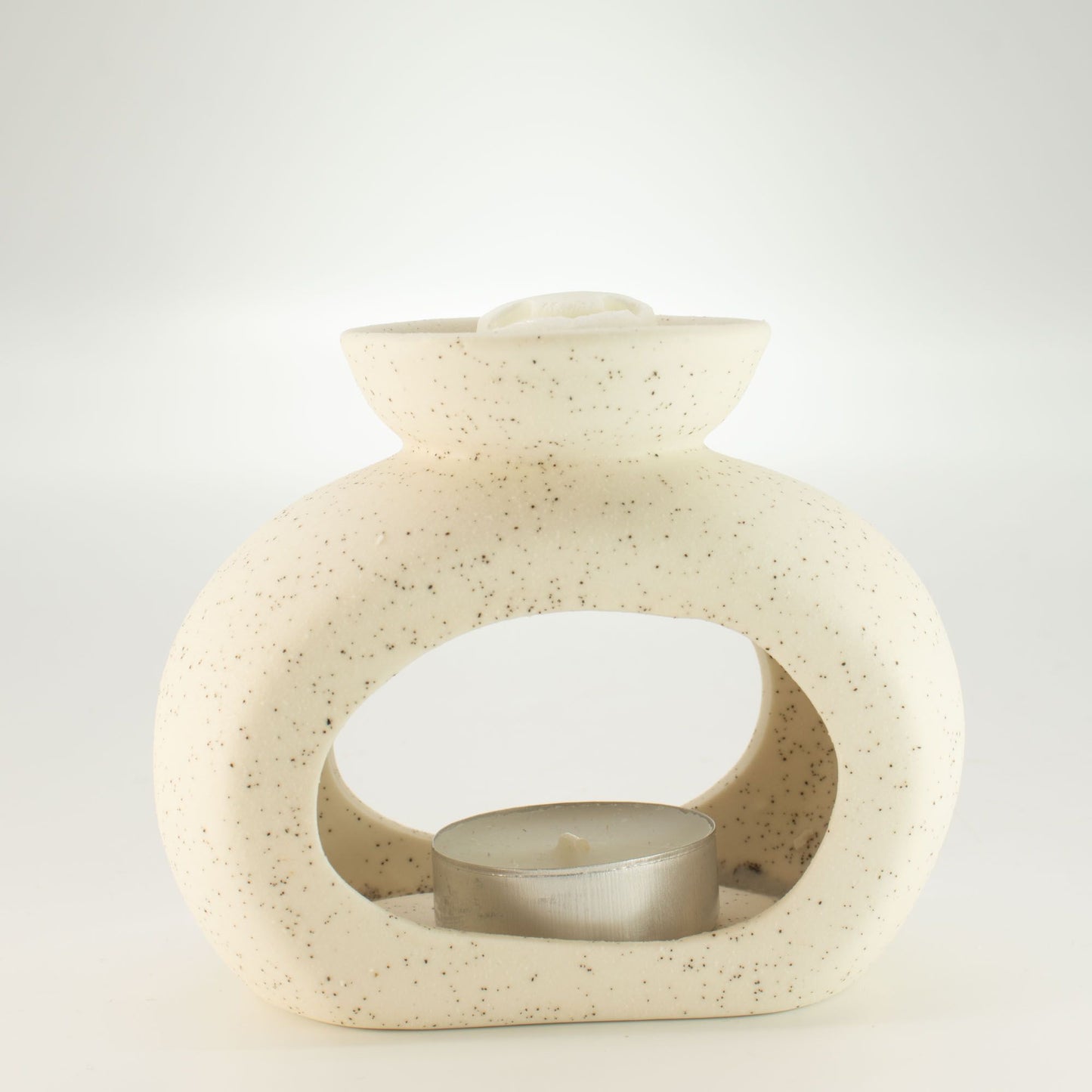 Quemador de Aceite Cerámico Zen - Guijarro Ovalado - Blanco Roto Moteado
