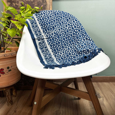 Handmade indigo table runner - 170x60cm - Madjid Tiles