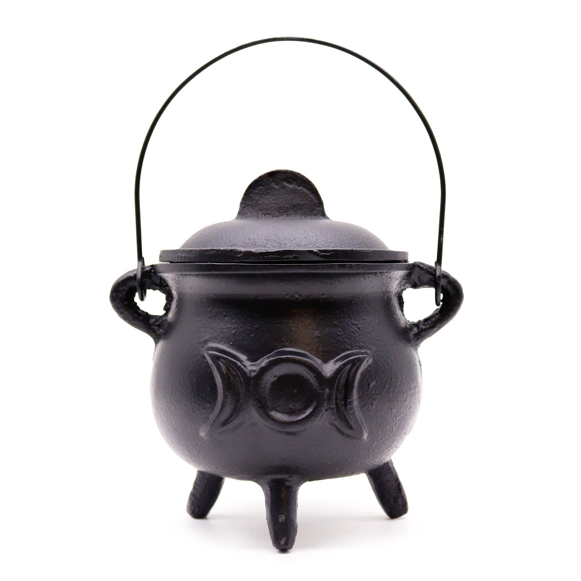 Caldero de hierro fundido grande con triple luna 12x15cm - Cuencos y calderos rituales