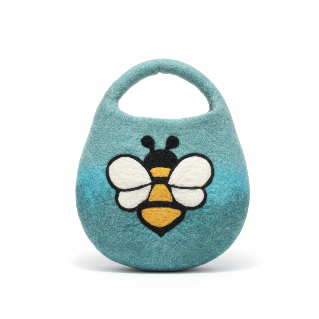 Sac en feutre pour abeilles - Une anse avec aimant - Bleu et vert