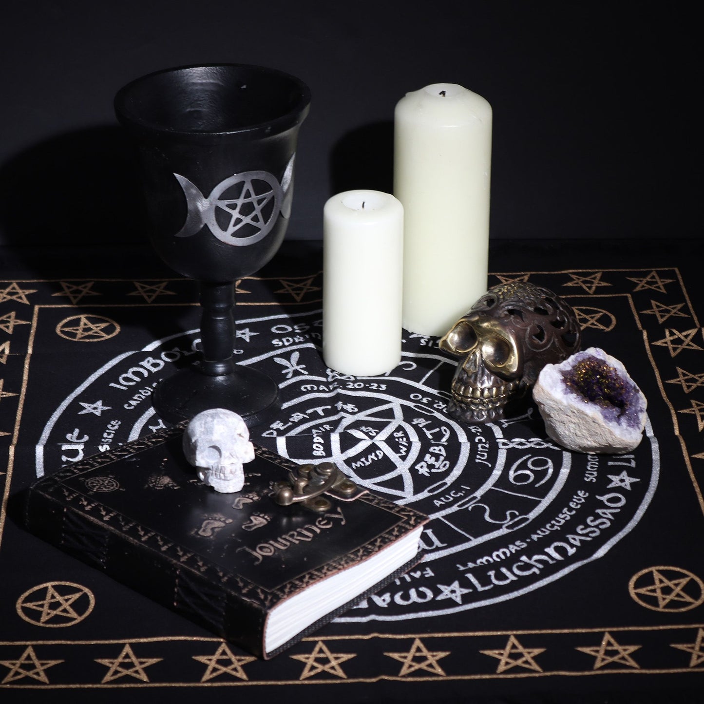 Mantel de altar esotérico con flecos - Vida Muerte Renacimiento - Mantel de altar esotérico con flecos, 100% Cotton