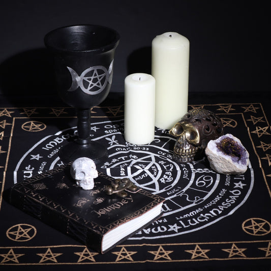 Mantel de altar esotérico con flecos - Vida Muerte Renacimiento - Mantel de altar esotérico con flecos, 100% Cotton