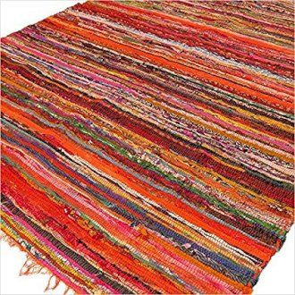 Alfombra de trapo de lujo de 152 x 90 cm - Naranja - Alfombras de trapo indias