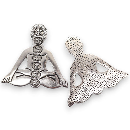 Porta-incienso Yoga Siete Chakras de Aluminio Pulido 12x12cm - Portainciensos de aluminio hechos a mano