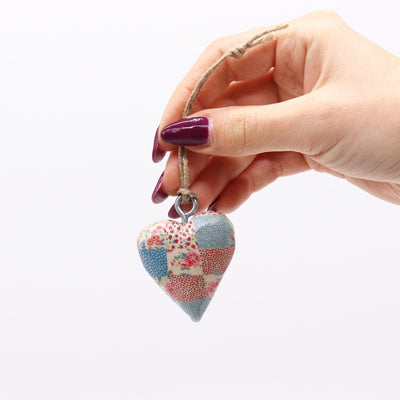 Small decorative wooden heart - blue and red checks