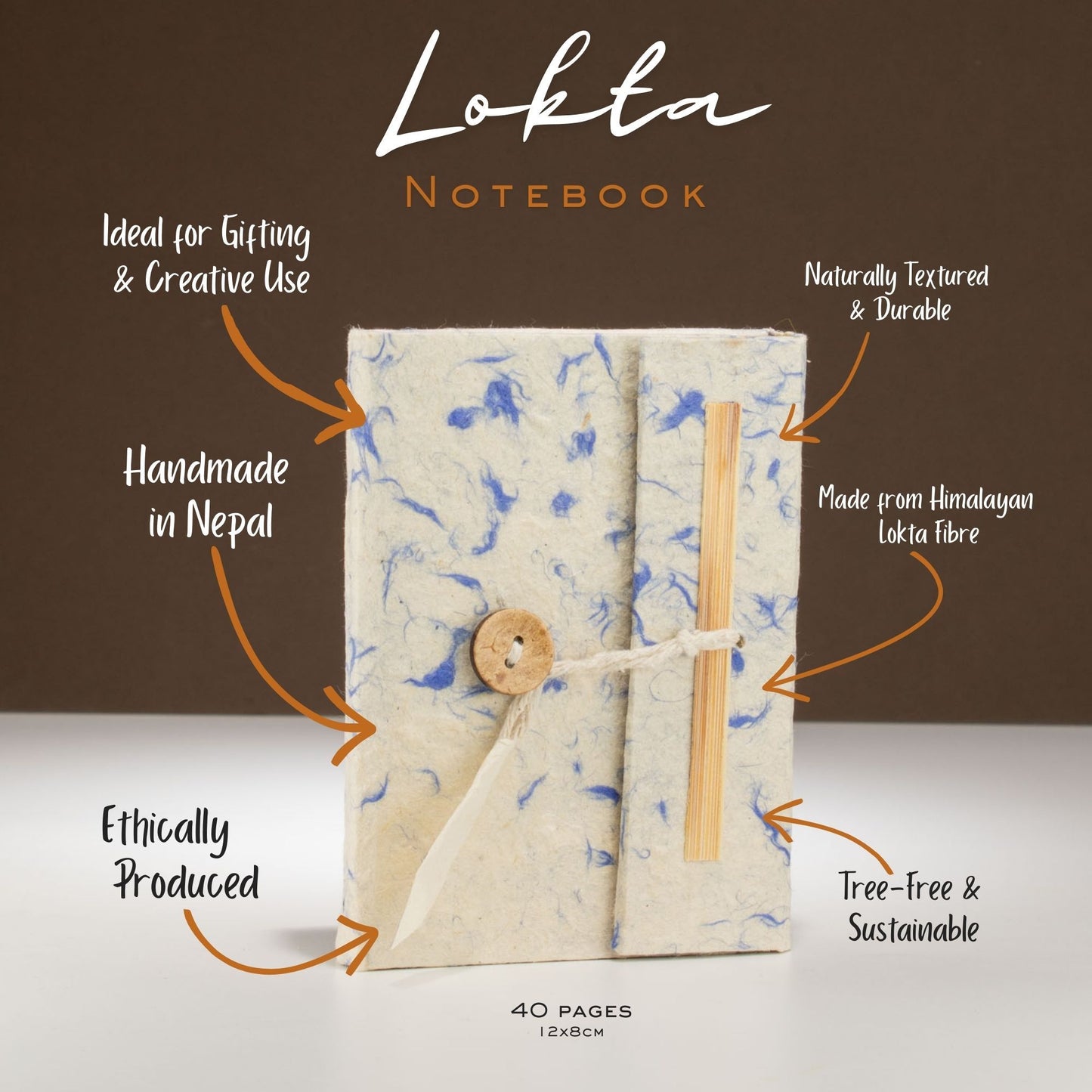 Cuaderno grande de algodón azul mixto Mini Lokta (12x8cm) 40 hojas