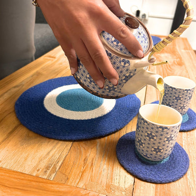 Ensemble de sous-verres et sets de table en corde de jute Œil de Tigre (4 de chaque)