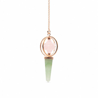 Brújula del Corazón - Estrella Merkaba giratoria de dos piezas en péndulo de cobre - cuarzo rosa y aventurina verde - Péndulo