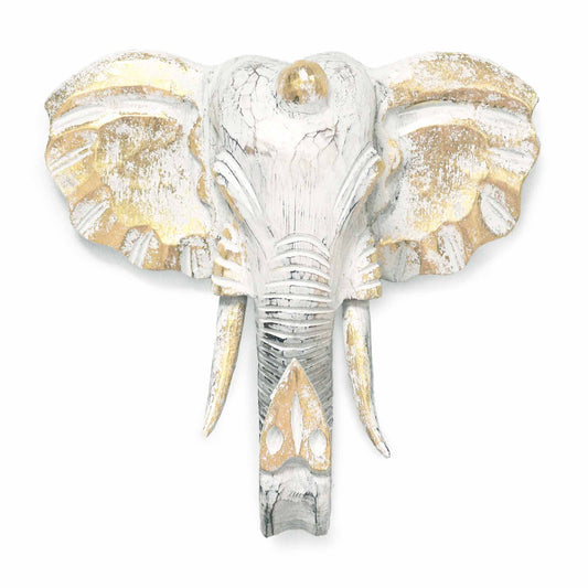Cabeza Grande de Elefante - Oro y Blanco | Elefantes tallados de madera | El Bazar de Tizar