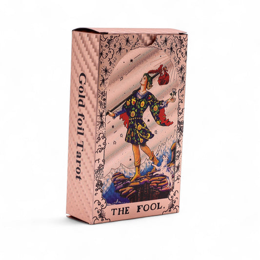 Set de cartas de Tarot con foil en oro rosa - Fase lunar - con folleto - Cartas del Tarot y paños de lectura