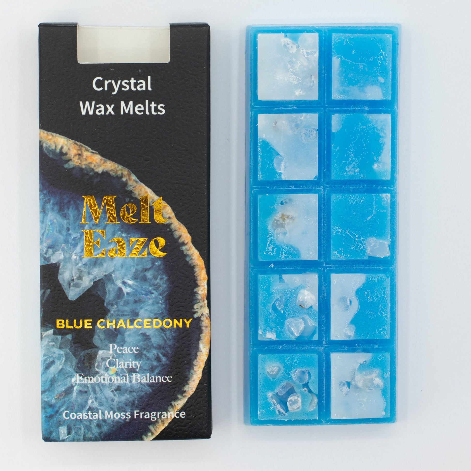 MeltEaze Pastillas de Cera 50 g - Blue Chalcedony - Coastal Moss - Pastillas de Cera derretibles con Gemas