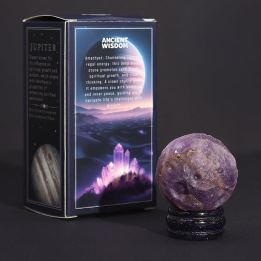 1x Planeta Amatista con Soporte Solar (JUPITER) - 40mm - Planetas de piedras preciosas con apoyo solar