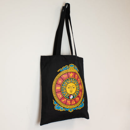 Bolso tote icónico y clásico - Sol del Zodíaco - Negro 6 oz