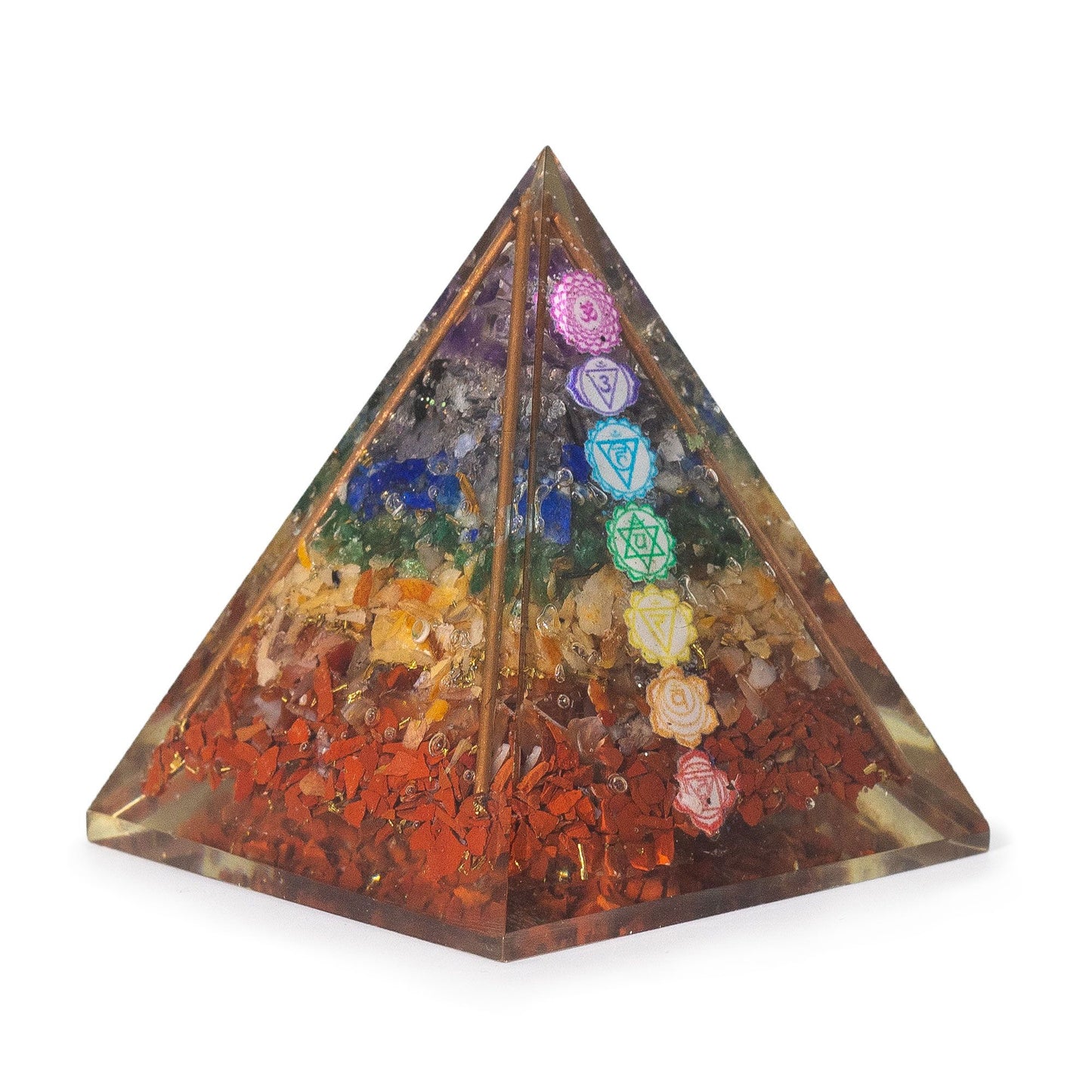 Pirámides de orgonita medianas 7x6cm - Barras de cobre - 7 chips de chakra