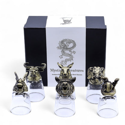 Set de regalo de 6 vasos de chupito (50 ml) - Criaturas Salvajes del Bosque - Bronce antiguo
