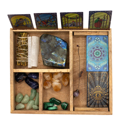 Caja de tarot de cuatro compartimentos con soporte para cartas - Almacenamiento de cartas del Tarot y cajas de lectura, Artis