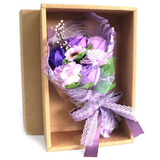 Bouquet de fleurs de savon dans une boîte cadeau · Violet
