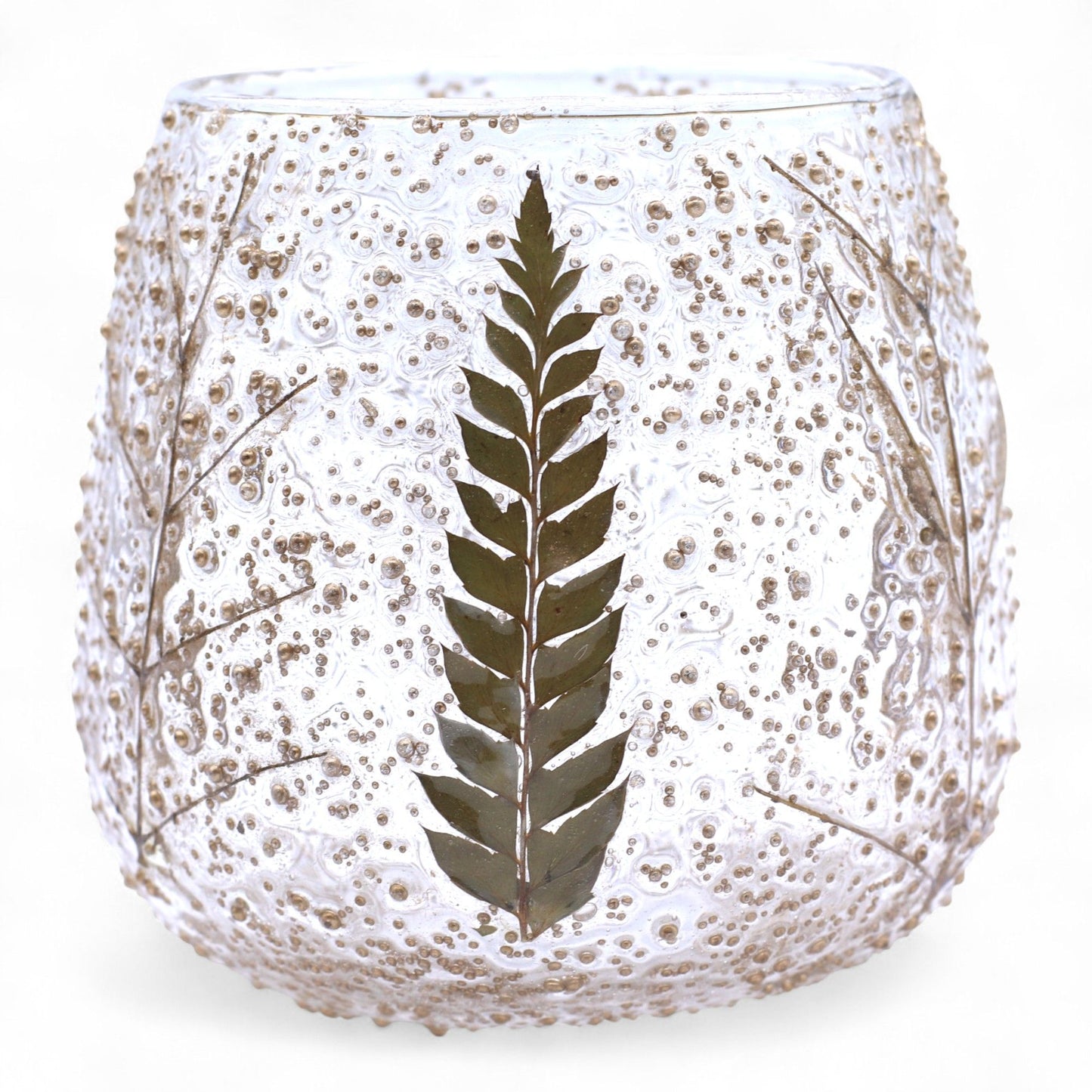 Portavelas recto de Vidrio floral natural - Pino (10x9cm) - Portavelas de vidrio con motivos florales naturales