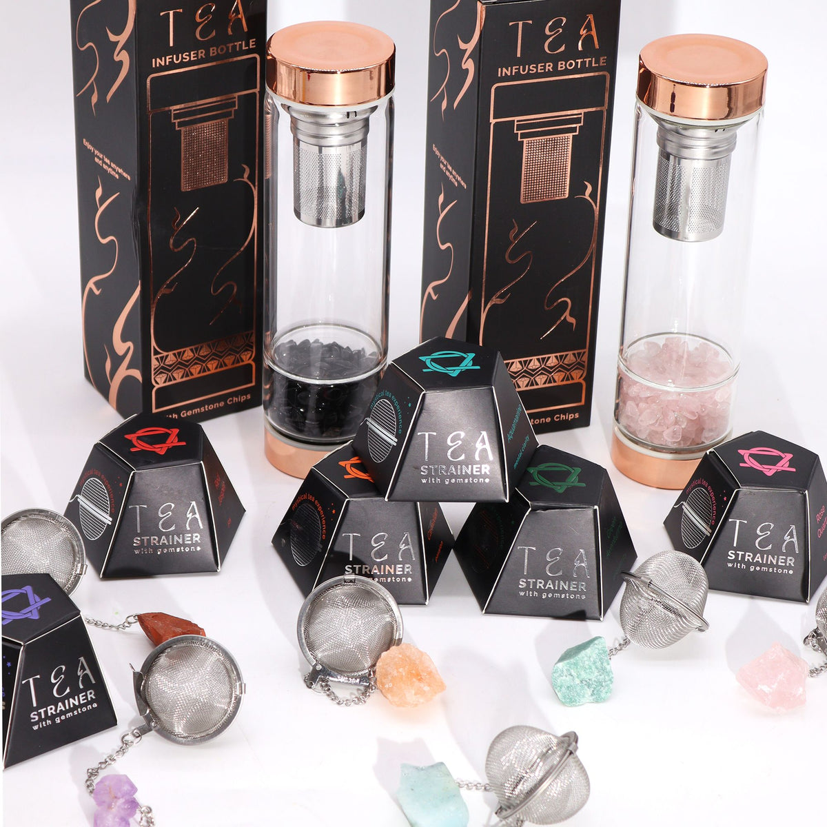 Colador de té de piedras preciosas de cristal crudo - Obsidiana negra