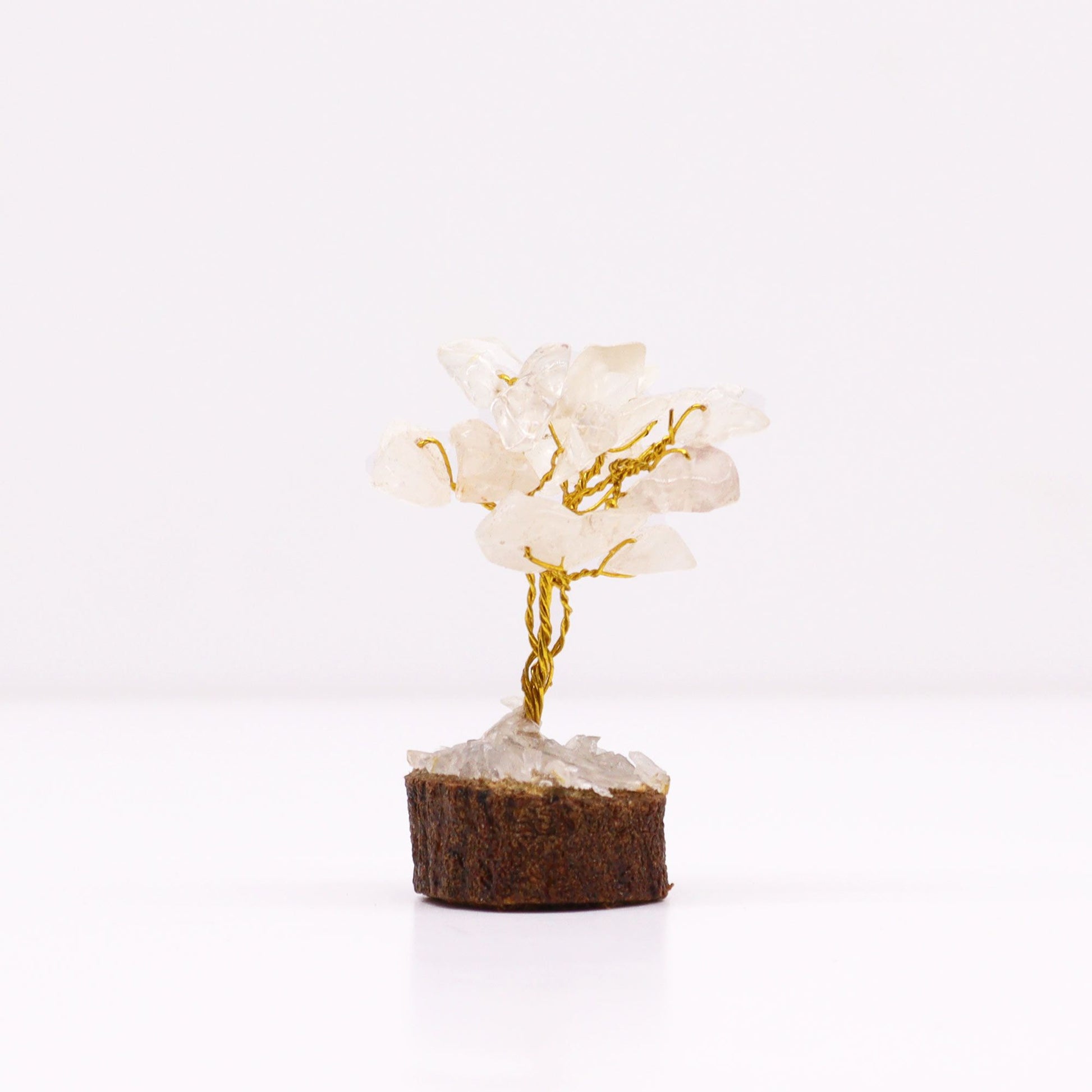 Mini árbol de piedras preciosas sobre base de madera - Cuarzo de roca (15 piedras) - Mini Árboles De Piedras Preciosas