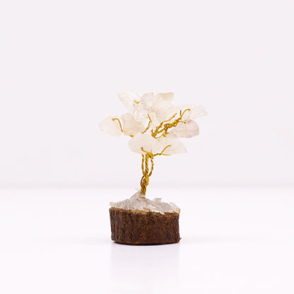 Mini árbol de piedras preciosas sobre base de madera - Cuarzo de roca (15 piedras) - Mini Árboles De Piedras Preciosas