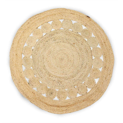 Grand tapis rond en jute souple avec cercles à l'intérieur 120 cm