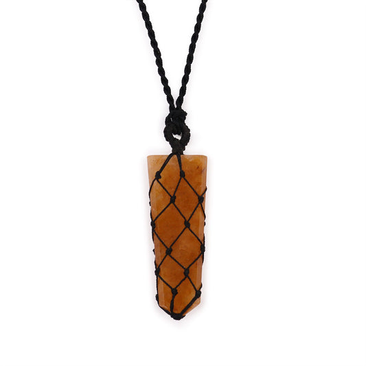 Flat top pendant with interwoven gemstones - Golden Quartz