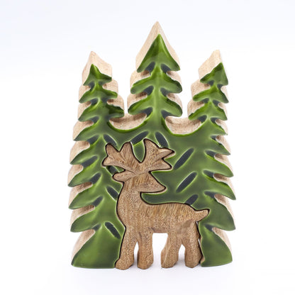 Perdido en el bosque - Ciervo en el bosque 3D Decoración de madera - 25x15cm
