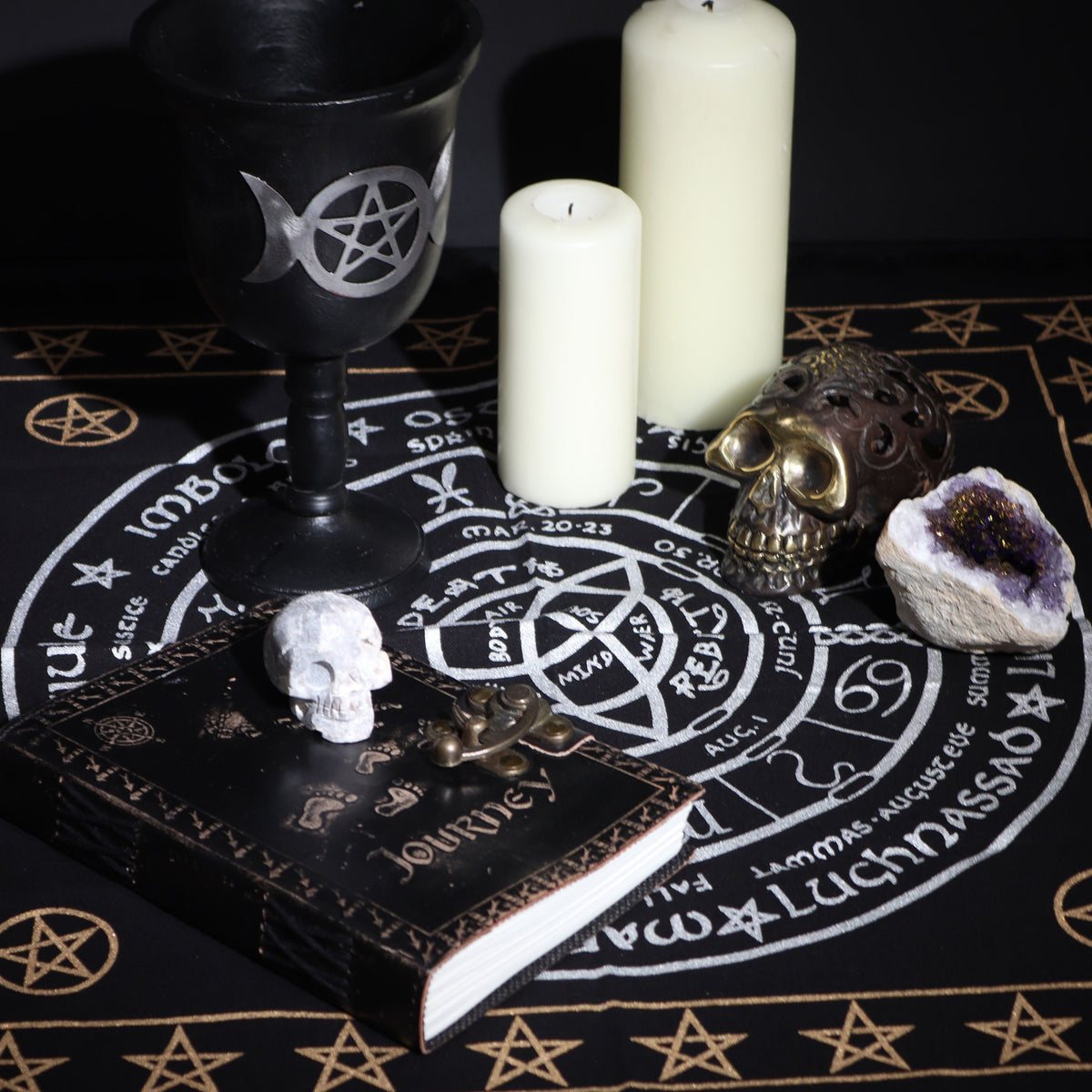 Mantel de altar esotérico con flecos - Vida Muerte Renacimiento - Mantel de altar esotérico con flecos, 100% Cotton