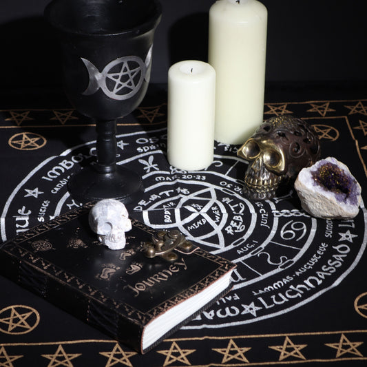 Mantel de altar esotérico con flecos - Vida Muerte Renacimiento - Mantel de altar esotérico con flecos, 100% Cotton