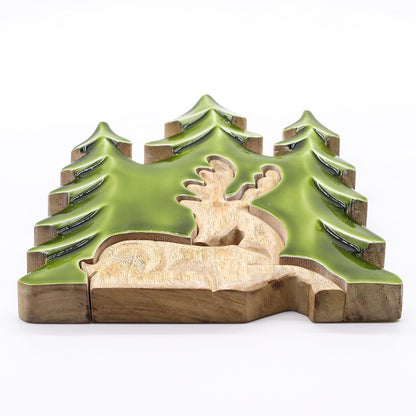 Perdido en el bosque - Ciervo en el bosque 3D Decoración de madera - 23x20cm
