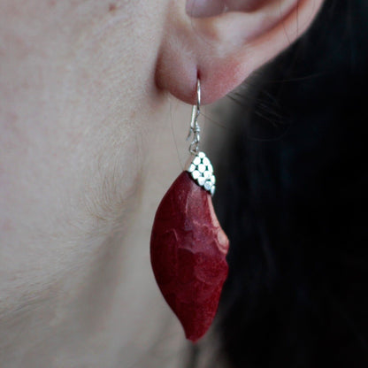 Pendientes de plata y coral - Caída de hojas