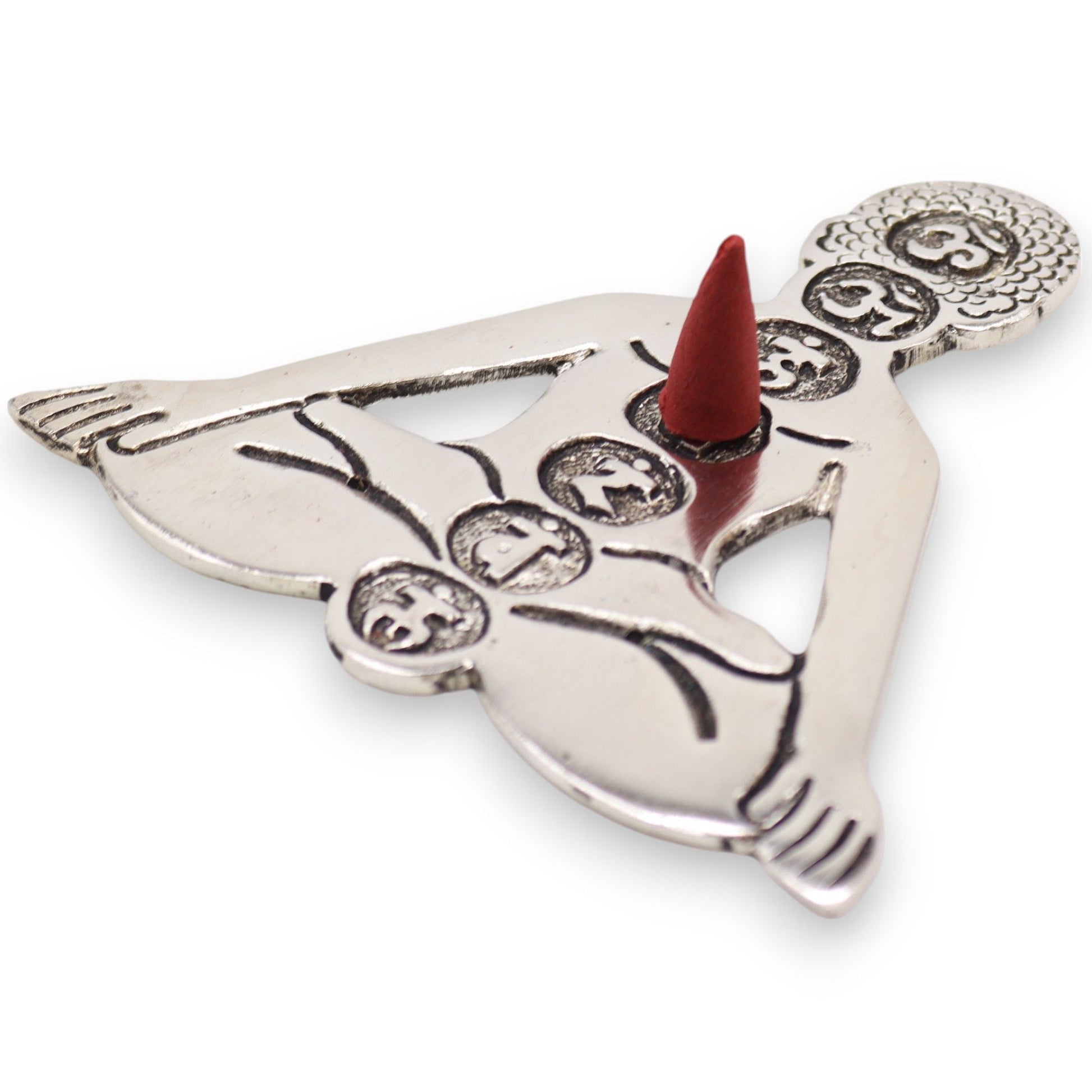 Porta-incienso Yoga Siete Chakras de Aluminio Pulido 12x12cm - Portainciensos de aluminio hechos a mano