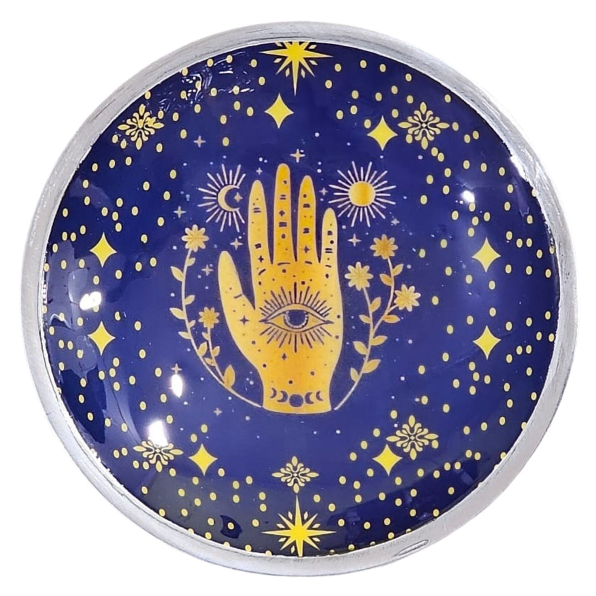 Plato de ofrendas esmaltado con tres patas - Hamsa azul medianoche