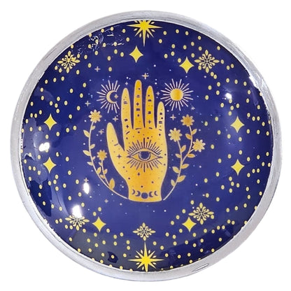 Plato de ofrendas esmaltado con tres patas - Hamsa azul medianoche