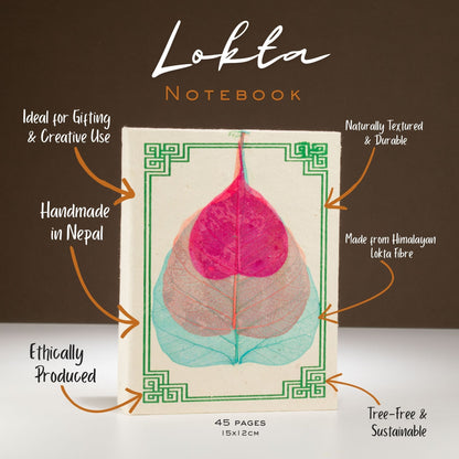 Cuaderno grande de hojas de Bodhi Lokta Med (15x12cm) - 45 hojas (variadas)