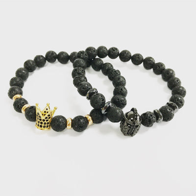Casque de chevalier / pierre de lave - bracelet de pierres précieuses