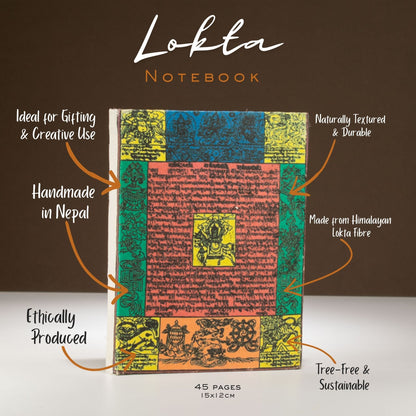 Cuaderno de banderas de oración de lokta tradicional – Mediano (15x12 cm) – 45 hojas – Natural