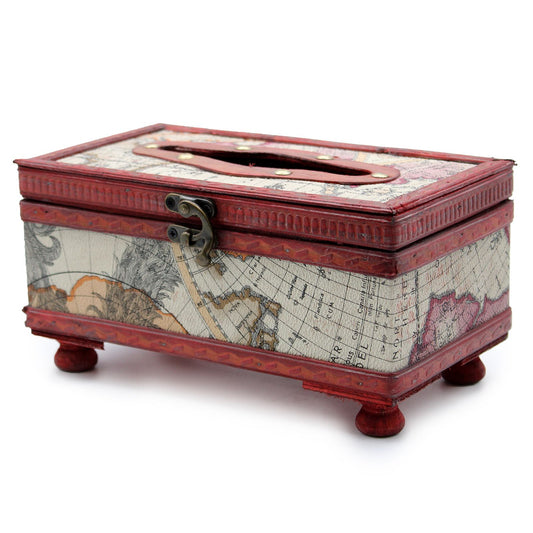 Mapa Antiguo de Caja de Pañuelos con Patas - Cajas Vintage