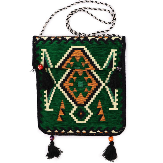 Bolso bandolera de fiesta Kilim verde esmeralda - Bolsos de Kilim
