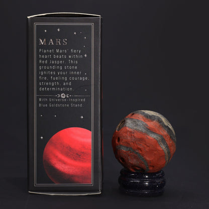 1x Planeta de Jaspe Rojo con Soporte Solar (MARTE) - 40mm - Planetas de piedras preciosas con apoyo solar