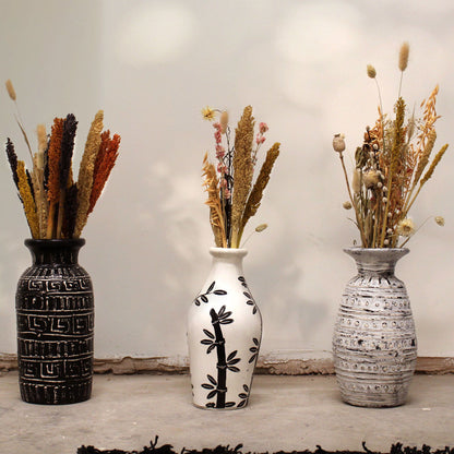 Jarrón de Cerámica con Motivo de Bambú - Natural