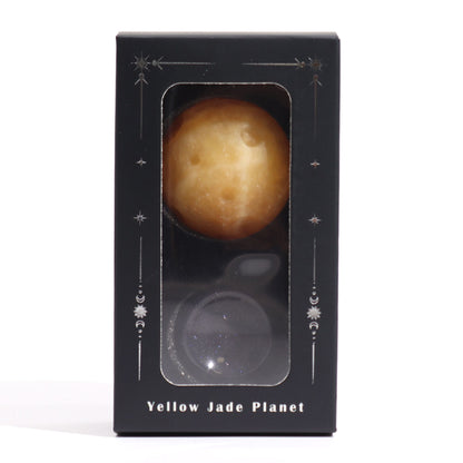 1x Planeta de Jade Amarillo con Soporte Solar (SATURNO) - 40mm - Planetas de piedras preciosas con apoyo solar