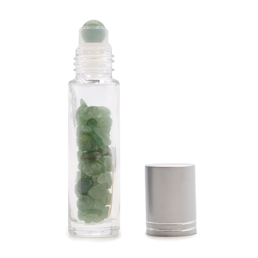 Botella de rodillo de aceite esencial de piedras preciosas - Aventurina - Tapa plateada - Botellas Roll-on con gemas 10ml