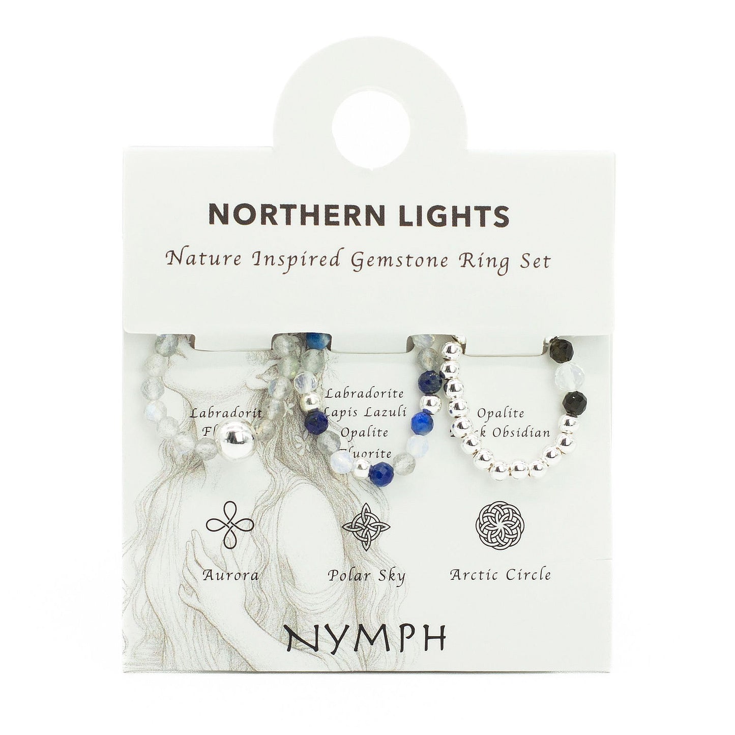 Conjunto de anillos con gema de espíritu ninfa - Auroras boreales