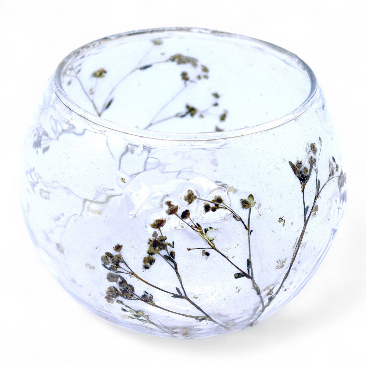 Portavelas de Vidrio floral natural Cuenco - Margarita - (8x10cm) - Portavelas de vidrio con motivos florales naturales, deco